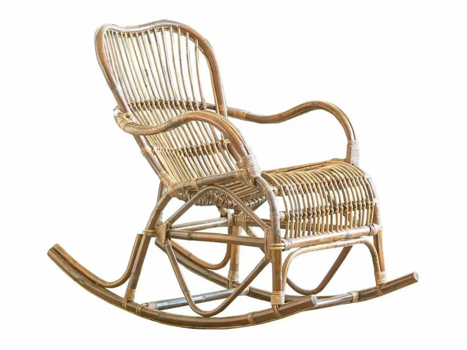 Outlet Sillón mecedora vintage de ratán con asiento mullido y almacenamiento - Marrón Sillón De Mimbre