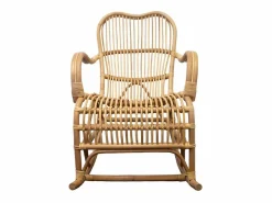 Outlet Sillón mecedora vintage de ratán con asiento mullido y almacenamiento - Marrón Sillón De Mimbre