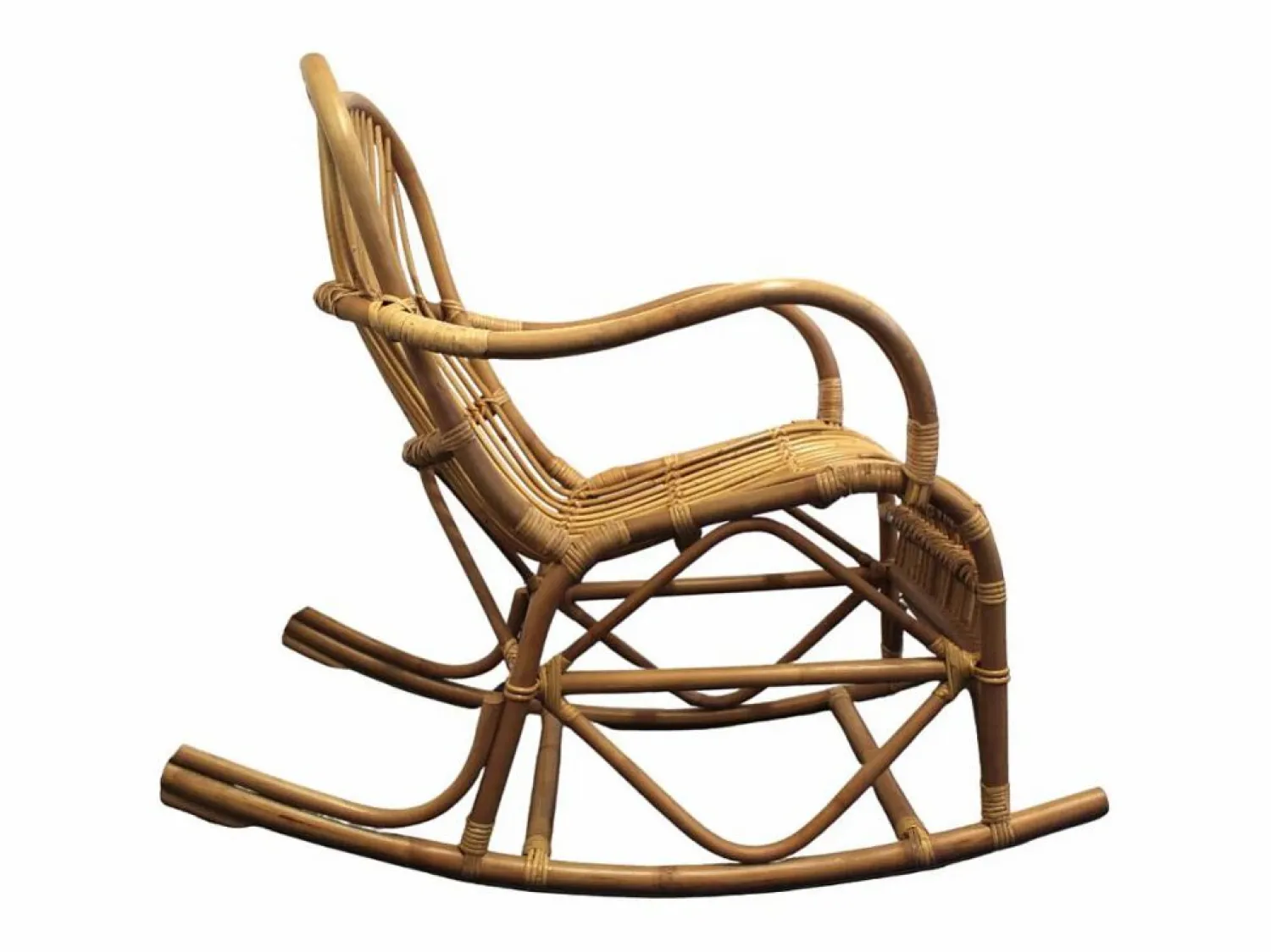 Outlet Sillón mecedora vintage de ratán con asiento mullido y almacenamiento - Marrón Sillón De Mimbre