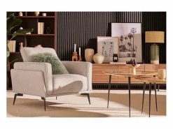 Miliboo Sillón moderno de tejido efecto aterciopelado texturizado y metal negro MOSCO
