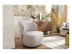 Miliboo Sillón moderno giratorio de tejido efecto aterciopelado texturizado AMBER