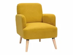 Sillón nórdico de tejido efecto aterciopelado texturizado mostaza y madera ISKO Sillón