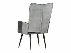 New vidaxl Sillón orejero de cuero auténtico Gris