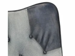 New vidaxl Sillón orejero de cuero auténtico Gris