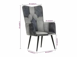 New vidaxl Sillón orejero de cuero auténtico Gris