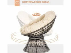 Online Outsunny Sillón papasan giratorio con cojín /crema 90x87x97 cm Gris