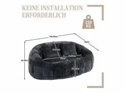 Best DripeX Sillón Perezoso de Chenilla - 2 Plazas - con 2 Cojines - 62cm Profundidad de Asiento - Carga Máx. 250kg - Negro