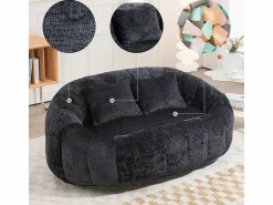 Best DripeX Sillón Perezoso de Chenilla - 2 Plazas - con 2 Cojines - 62cm Profundidad de Asiento - Carga Máx. 250kg - Negro