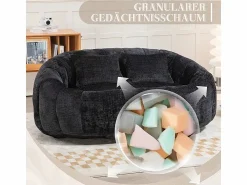 Best DripeX Sillón Perezoso de Chenilla - 2 Plazas - con 2 Cojines - 62cm Profundidad de Asiento - Carga Máx. 250kg - Negro