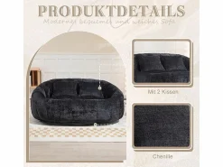 Best DripeX Sillón Perezoso de Chenilla - 2 Plazas - con 2 Cojines - 62cm Profundidad de Asiento - Carga Máx. 250kg - Negro