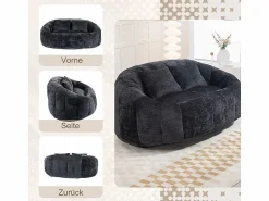 Best DripeX Sillón Perezoso de Chenilla - 2 Plazas - con 2 Cojines - 62cm Profundidad de Asiento - Carga Máx. 250kg - Negro