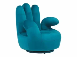 Vente-unique Sillón pivotante forma de mano CATCHY terciopelo verde azul