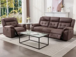 Discount Vente-unique Sillón reclinable eléctrico de microfibra con aspecto de cuero envejecido marrón ORTIANO Marru00f3n