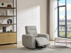Vente-unique Sillón reclinable eléctrico de tela color gris LORGITA
