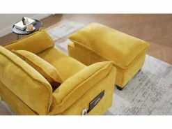 Clearance Sillón reclinable individual con otomana - Sillón lounge de chenilla con respaldo alto - Integración de bolsillos laterales Beige