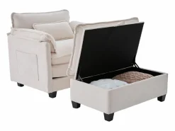 Clearance Sillón reclinable individual con otomana - Sillón lounge de chenilla con respaldo alto - Integración de bolsillos laterales Beige