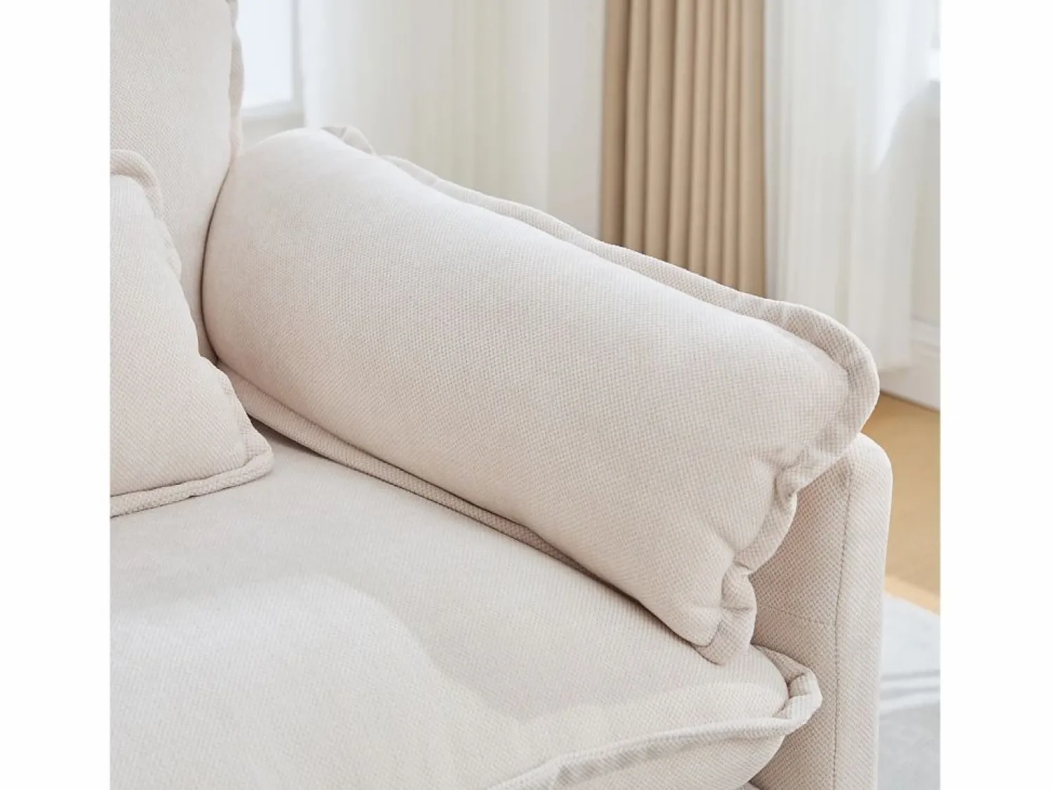 Clearance Sillón reclinable individual con otomana - Sillón lounge de chenilla con respaldo alto - Integración de bolsillos laterales Beige
