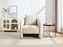 Vente-unique Sillón redondeado de tela jaspeada color LANITO Beige