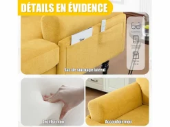 Outlet Sillón Relax de 1 Plaza en Chenilla - Respaldo Envolvente, Asiento Extra Profundo 100cm, Estructura 250kg - Para Salón, Oficina o Balcón - Patas de Madera Maciza Amarillo