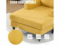 Outlet Sillón Relax de 1 Plaza en Chenilla - Respaldo Envolvente, Asiento Extra Profundo 100cm, Estructura 250kg - Para Salón, Oficina o Balcón - Patas de Madera Maciza Amarillo