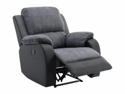 Vente-unique Sillón relax de microfibra y piel sintética gris y negro BRODY