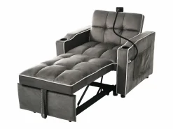 ModernLuxe Sillón retráctil de terciopelo - con portavasos + soporte para teléfono móvil -