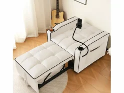 Outlet ModernLuxe Sillón retráctil de terciopelo - con portavasos + soporte para teléfono móvil - Beige