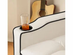 Outlet ModernLuxe Sillón retráctil de terciopelo - con portavasos + soporte para teléfono móvil - Beige