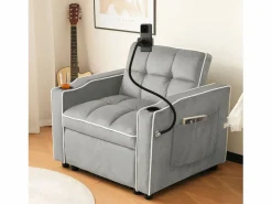 New Sillón retráctil de terciopelo - con portavasos + soporte para teléfono móvil - Sillón Cama
