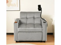 New Sillón retráctil de terciopelo - con portavasos + soporte para teléfono móvil - Sillón Cama