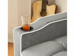 New Sillón retráctil de terciopelo - con portavasos + soporte para teléfono móvil - Sillón Cama