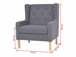 Mobikasa Sillón silla asiento de salón sofá club de diseño sala de estar tela 1102324 Gris