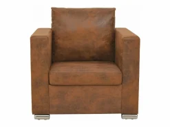Mobikasa Sillón sillón sillón club sofá salón piel sintética marrón 1102124/3