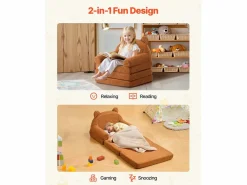 Best Sillón SucceBuy para Niños Convertible 2-en-1, Sofá Cama Plegable y Suave, con Reposabrazos, en Esponja 28D y Tejido Polar, Sofá para Niños Pequeños Marru00f3n