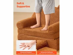 Best Sillón SucceBuy para Niños Convertible 2-en-1, Sofá Cama Plegable y Suave, con Reposabrazos, en Esponja 28D y Tejido Polar, Sofá para Niños Pequeños Marru00f3n