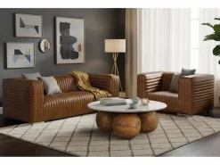 Clearance Giner y colomer Sillón tapizado en cuero forma cúbica y patas de acero Marru00f3n