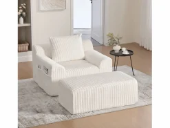 Hauss Spole Sillón tapizado en pana con estribo, bolsillos laterales y cojines -