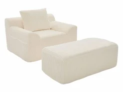 Hauss Spole Sillón tapizado en pana con estribo, bolsillos laterales y cojines -