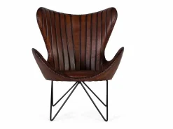 Giner y colomer Sillón tapizado en piel natural marrón con patas de metal