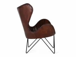 Giner y colomer Sillón tapizado en piel natural marrón con patas de metal