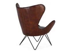Giner y colomer Sillón tapizado en piel natural marrón con patas de metal