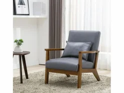 New Sillón tapizado estilo vintage de madera maciza - Silla de oficina/dormitorio (68,5 x 81 x 80 cm) en piel sintética gris Marru00f3n