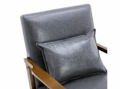 New Sillón tapizado estilo vintage de madera maciza - Silla de oficina/dormitorio (68,5 x 81 x 80 cm) en piel sintética gris Marru00f3n