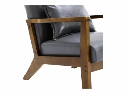 New Sillón tapizado estilo vintage de madera maciza - Silla de oficina/dormitorio (68,5 x 81 x 80 cm) en piel sintética gris Marru00f3n