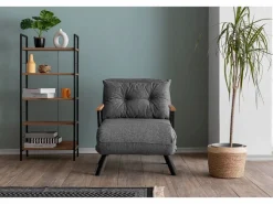 New Menzzo Sillón-Cama – 175 cm x 60 cm – – Metal y Tela de Lino Gris claro