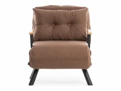 Sale Menzzo Sillón-cama de 1 plaza – color marrón claro – estructura 100% metal – tejido de lino Marru00f3n