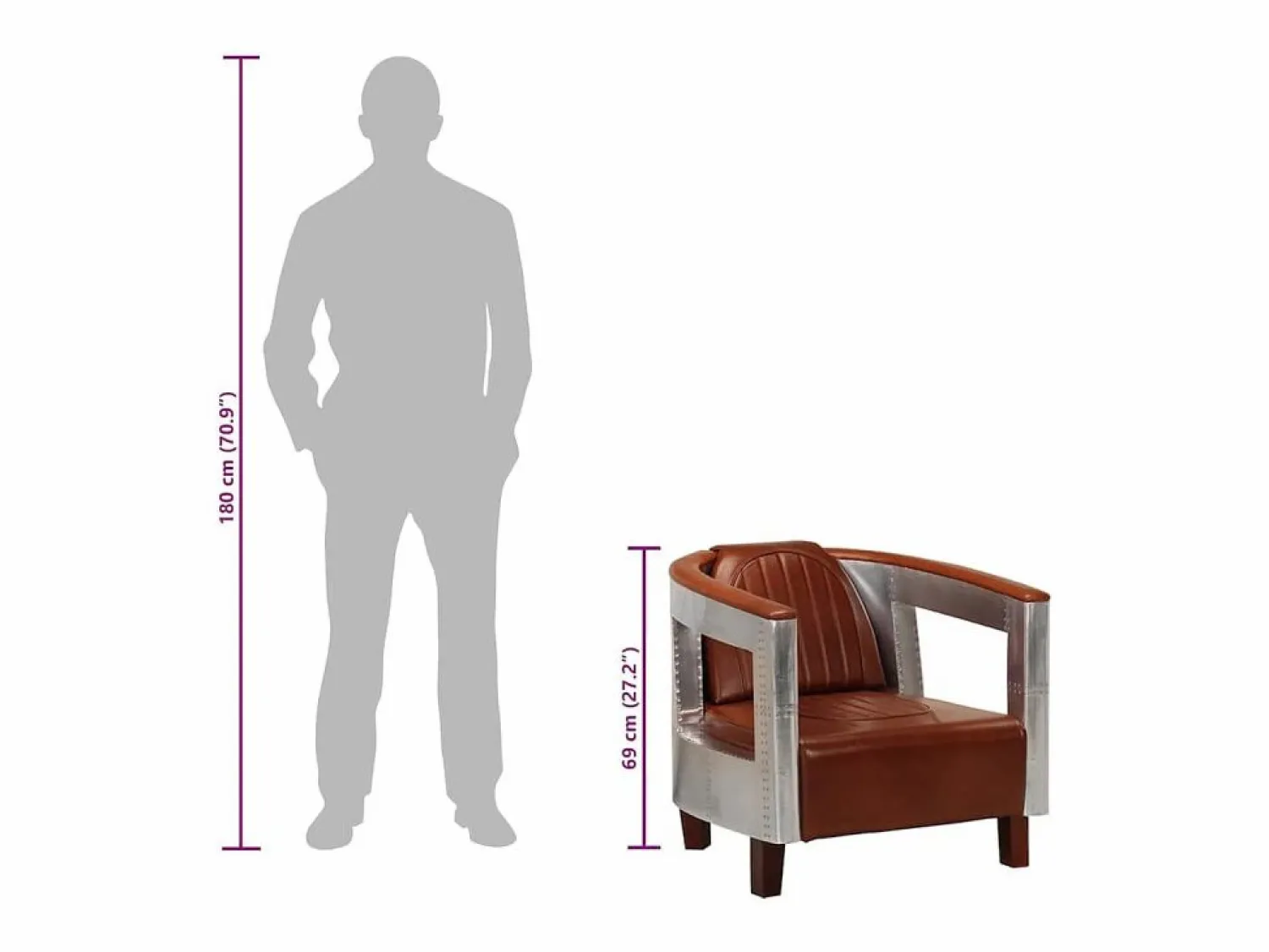 Online vidaxl Sillon de aviador de cuero auténtico marrón Marru00f3n