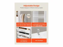Best Sistema de Armario SucceBuy con 3 Cajones, Sistema de Organización de Armario de Madera de Altura Ajustable, Colgador de Ropa para Almacenamiento de Dormitorio Blanco