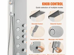 Outlet Sistema de Torre de Panel de Ducha SucceBuy de Acero Inoxidable, 4 Modos de Chorros de Catarata y Efecto de Lluvia Plateado