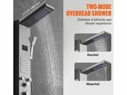 Outlet Sistema de Torre de Panel de Ducha SucceBuy, Conjunto de Ducha Acero Inoxidable, con 6 Modos, Pantalla LED Columna De Ducha